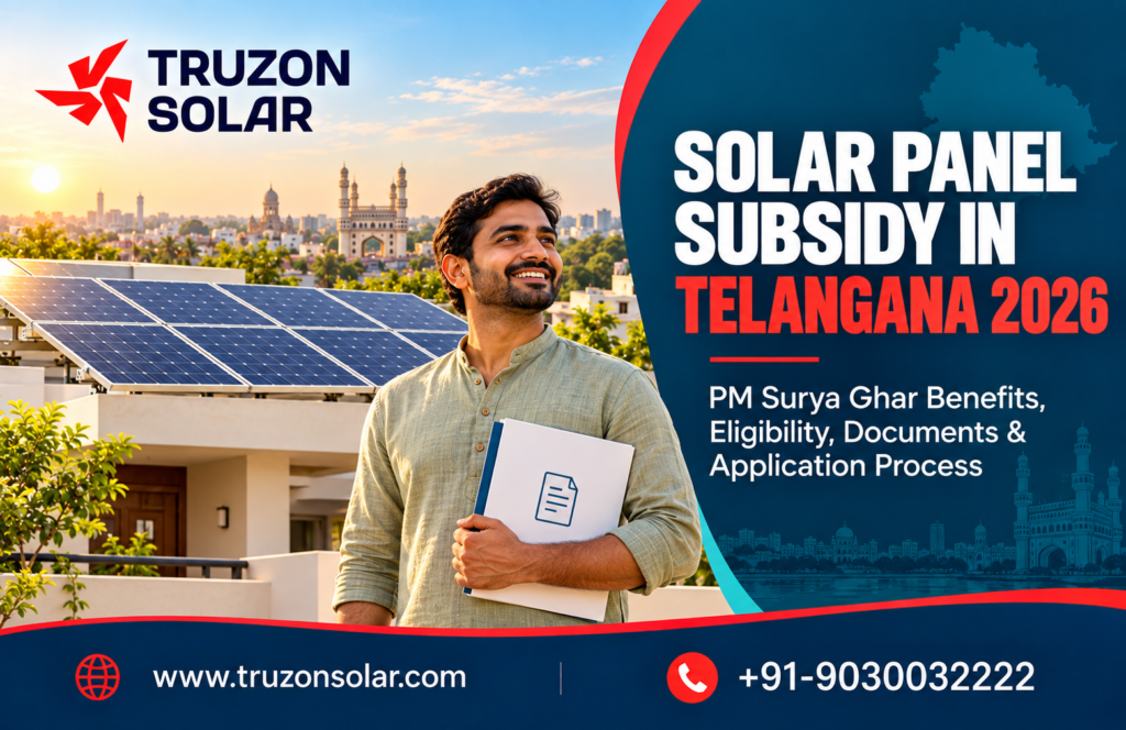 Complete 2026 guide to Telangana rooftop solar subsidies. Get breakdown by kW capacity, eligibility criteria, required documents, and net metering rules.